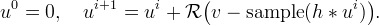 u^{0} = 0, \quad u^{i+1} = u^{i} + \mathcal{R}\bigl(v -
\operatorname{sample}(h*u^{i})\bigr).