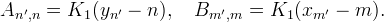 
A_{n',n} = K_1(y_{n'} - n), \quad
B_{m',m} = K_1(x_{m'} - m).