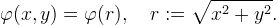 \varphi(x,y) = \varphi(r), \quad r := \sqrt{x^2 + y^2}.